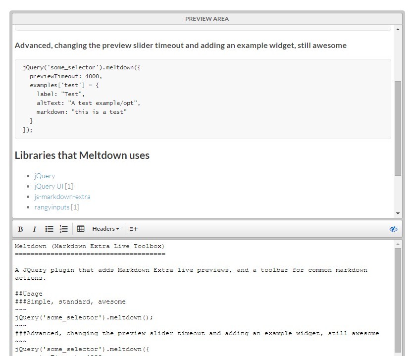 jQuery Markdown Extra Live Toolbox